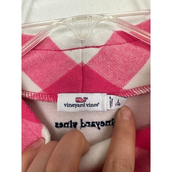 Vineyard Vines Gingham Mock Neck Sweater Pink White Checkered Girl's Size L (14) - Picture 2 of 9